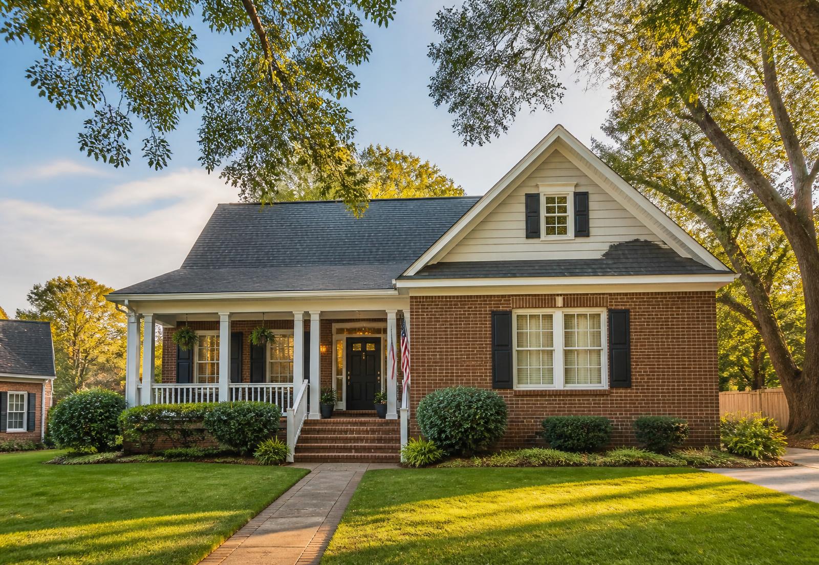 Brick home with a front porch in a South Carolina neighborhood